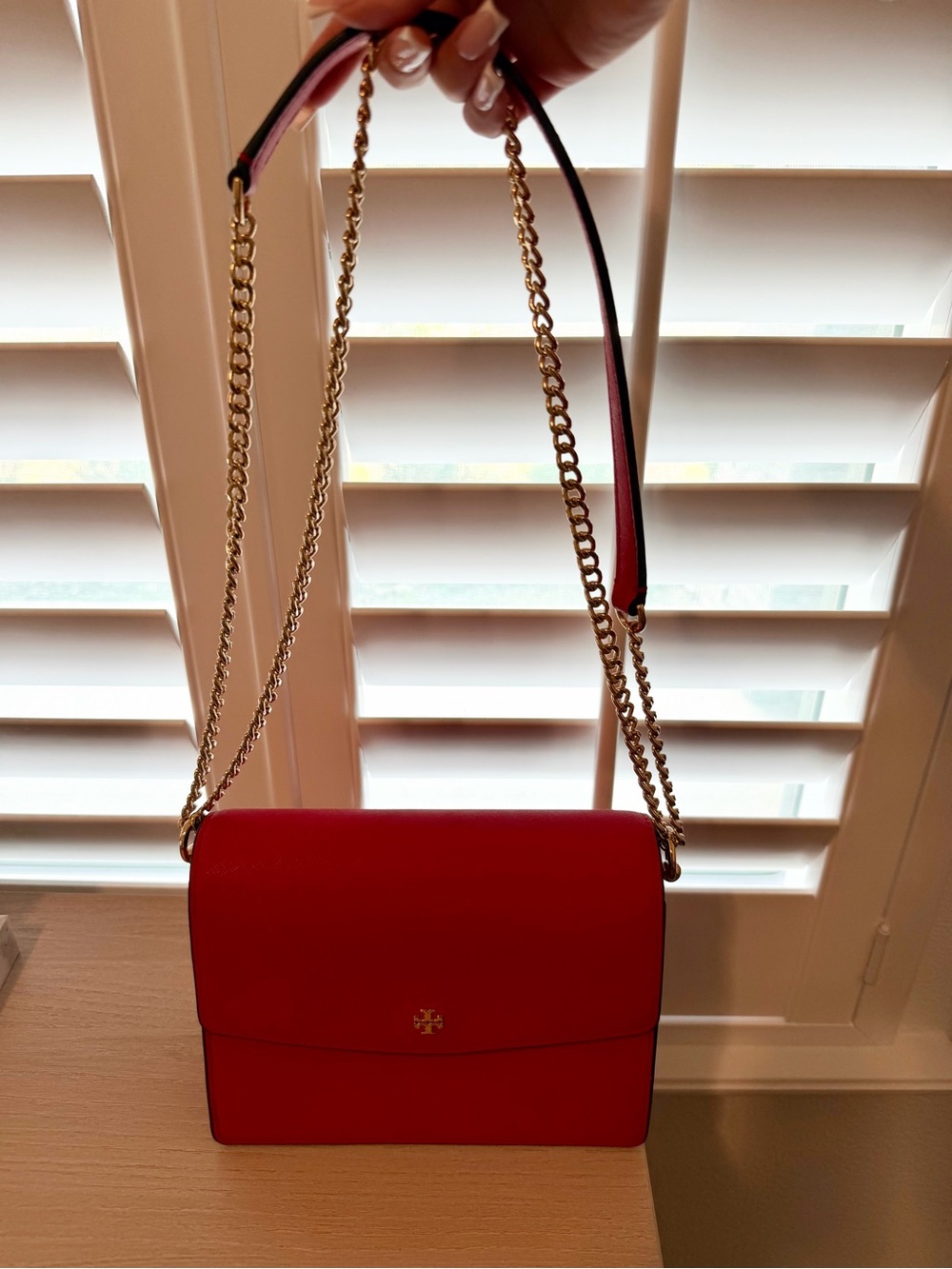 Tory Burch Red Leather Chain Crossbody Bag